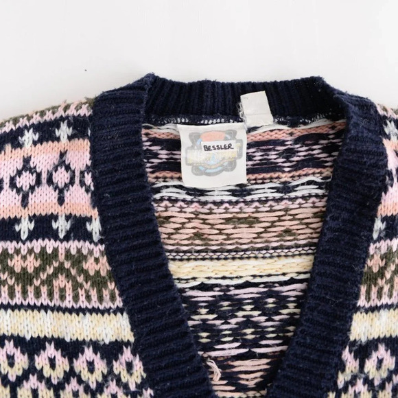 Vintage Pure Stuff Navy and Pink Knit Button Cardigan Size Small - Picture 11 of 12